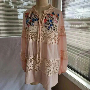 Ladies Size Medium Pink embroidered blouse
